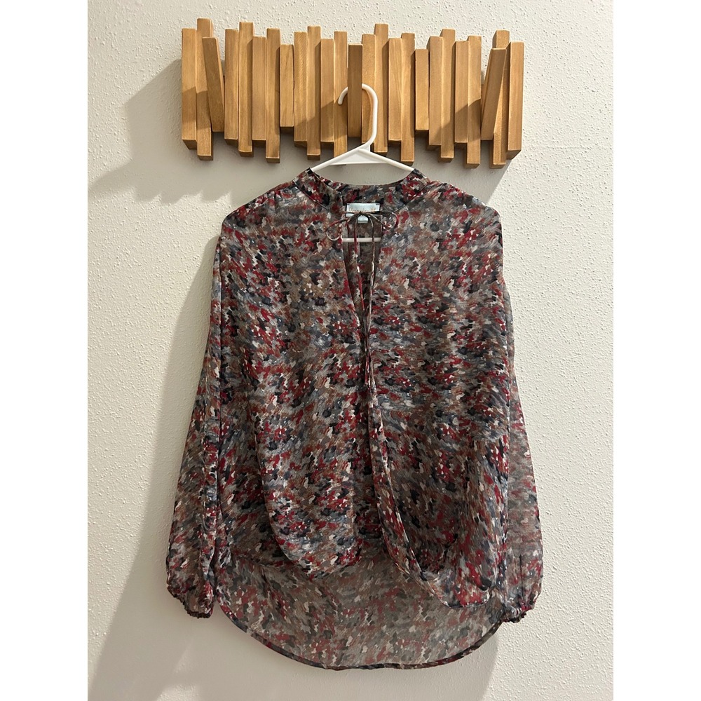 Veronica M Womens Abstract Print Tie Neck Long Sleeve‎ Blouse Top Size S